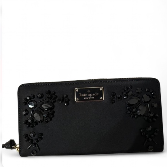 kate spade Handbags - Kate Spade Black Floral Embellished Wallet